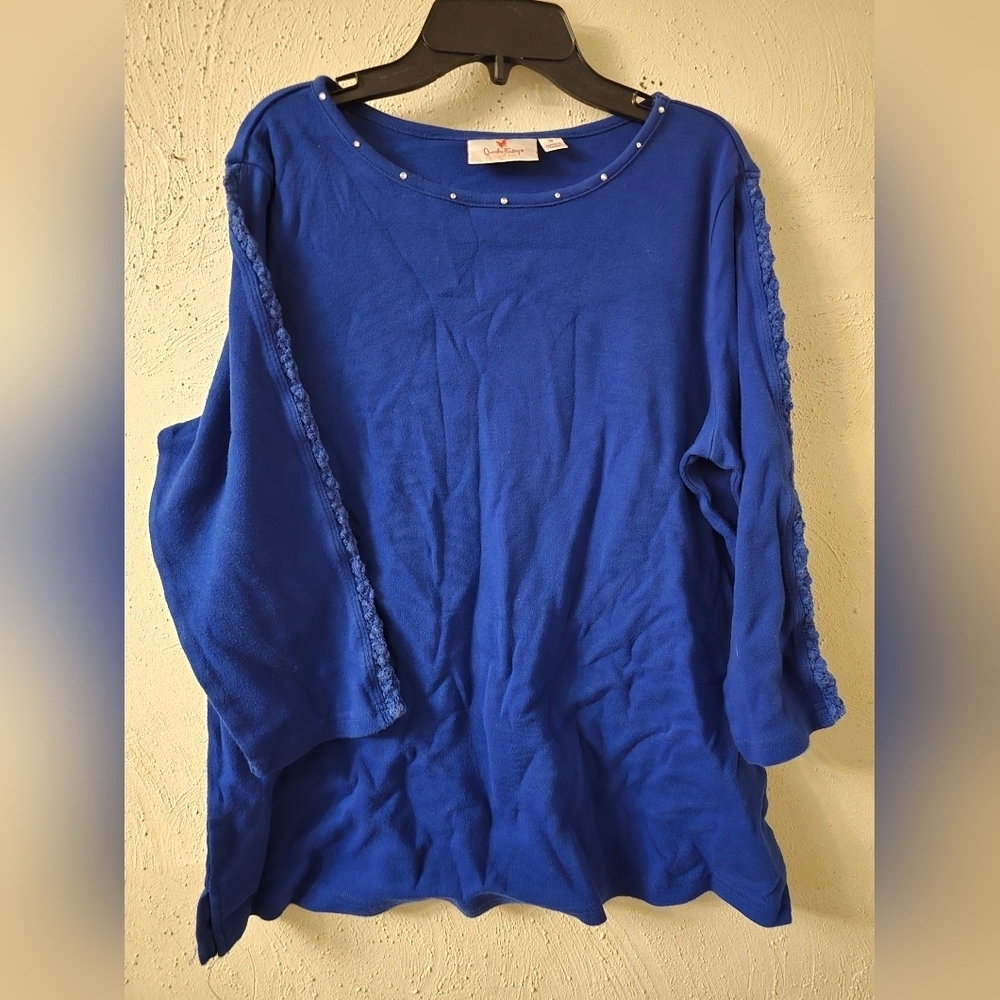 Quacker Factory Royal Blue Blouse with Lace Trim